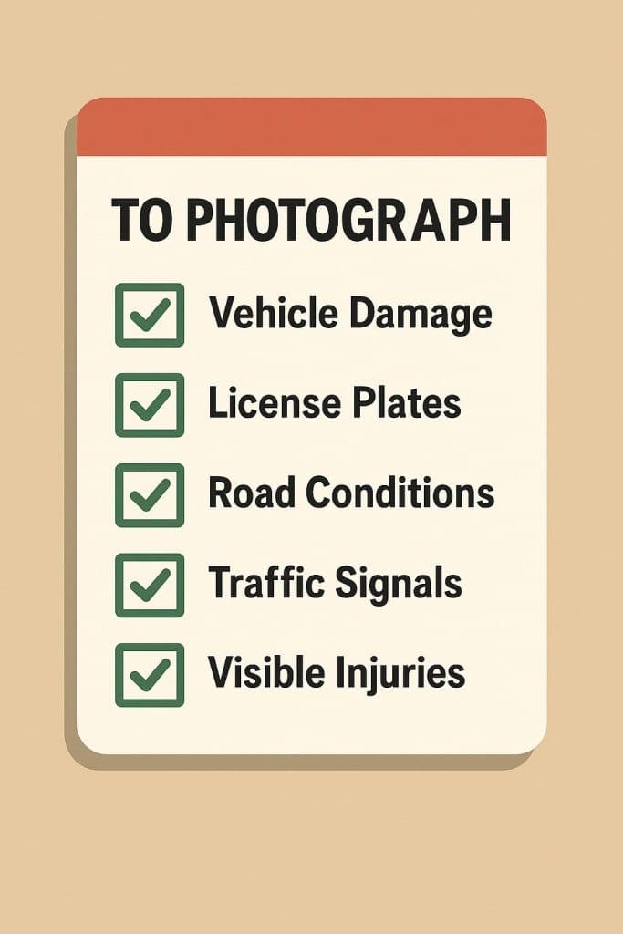 Checklist of what to photograph after a car accident.