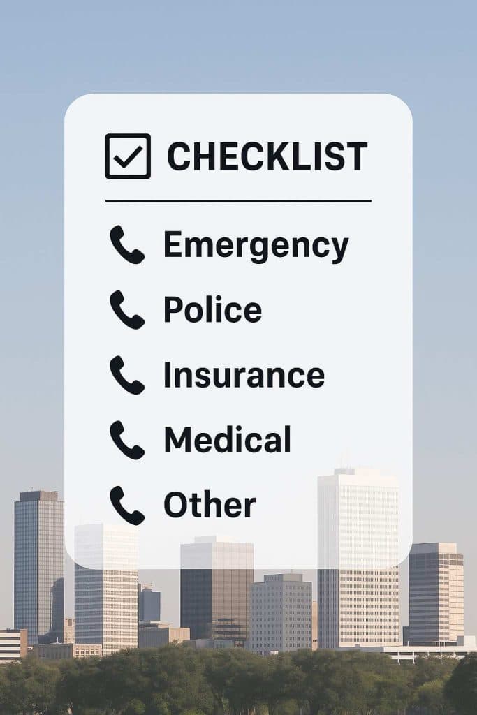 who to call after car accident Beaumont TX checklist graphic.