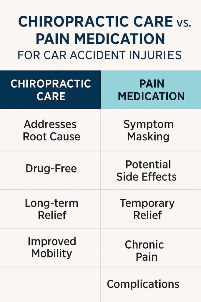 Comparative table of treatment outcomes chiropractic vs medication