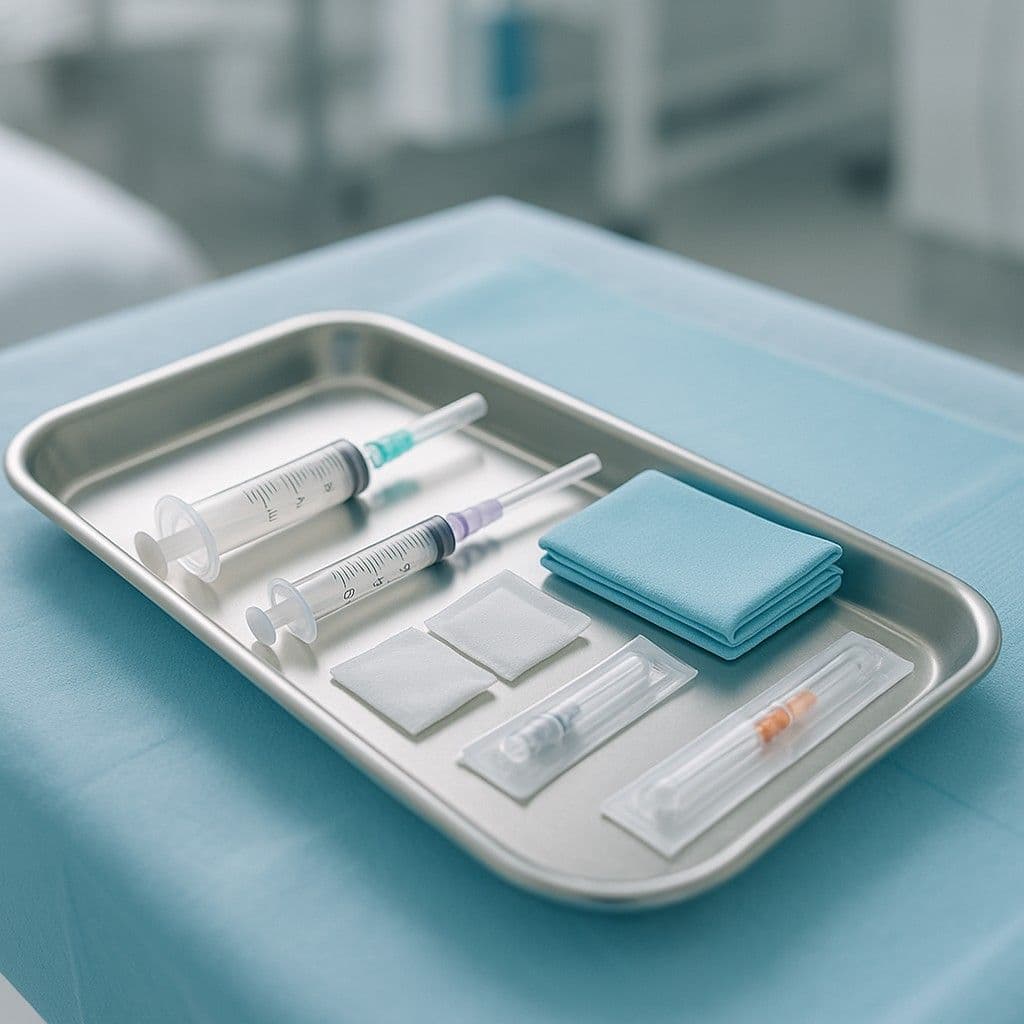 Image of sterile injection setup showing professional medical environment