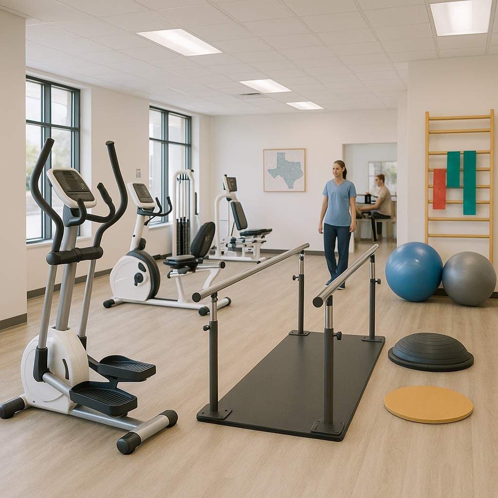 Modern physical therapy clinic showing professional equipment and welcoming environment