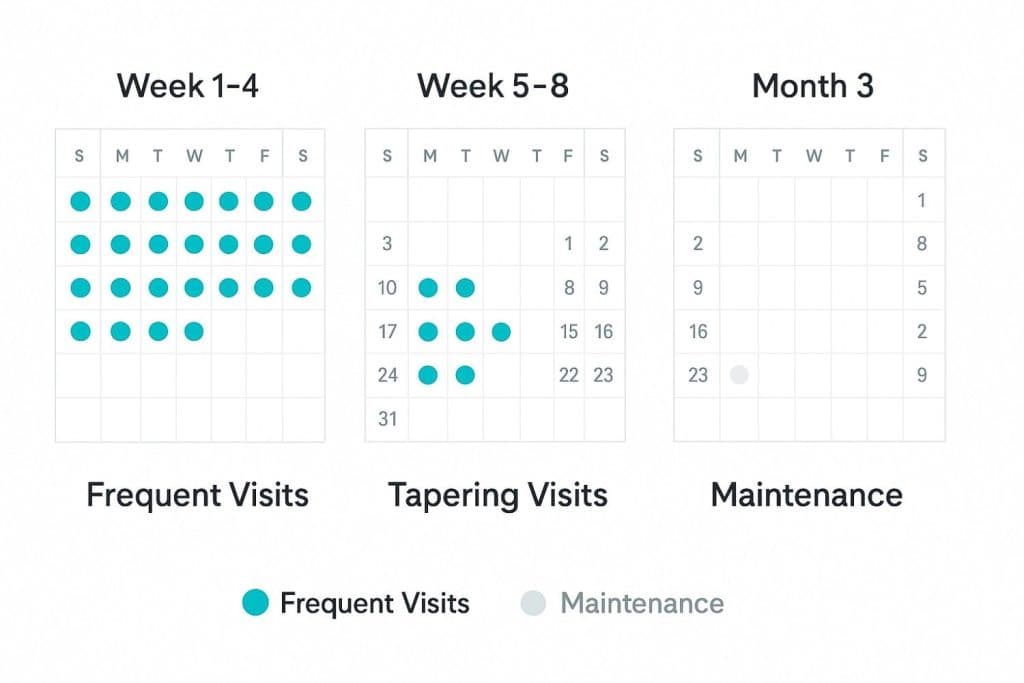 Treatment timeline showing visit frequency progression
