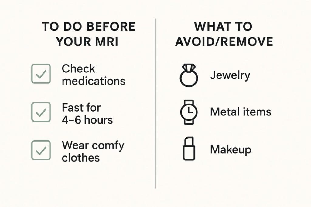 Checklist graphic showing preparation items and what to avoid
