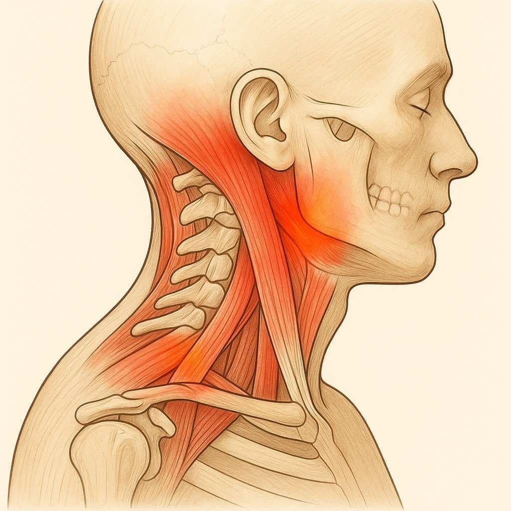 Human Neck Anatomy with Muscle Strain