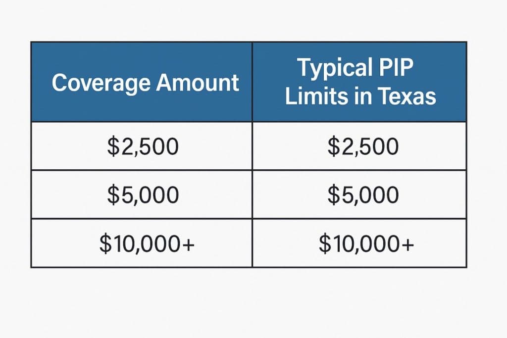 A table graphic comparing typical PIP limits in Texas