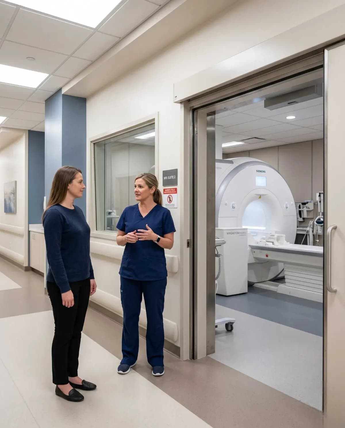 Radiologist reviewing spinal MRI images on a diagnostic monitor