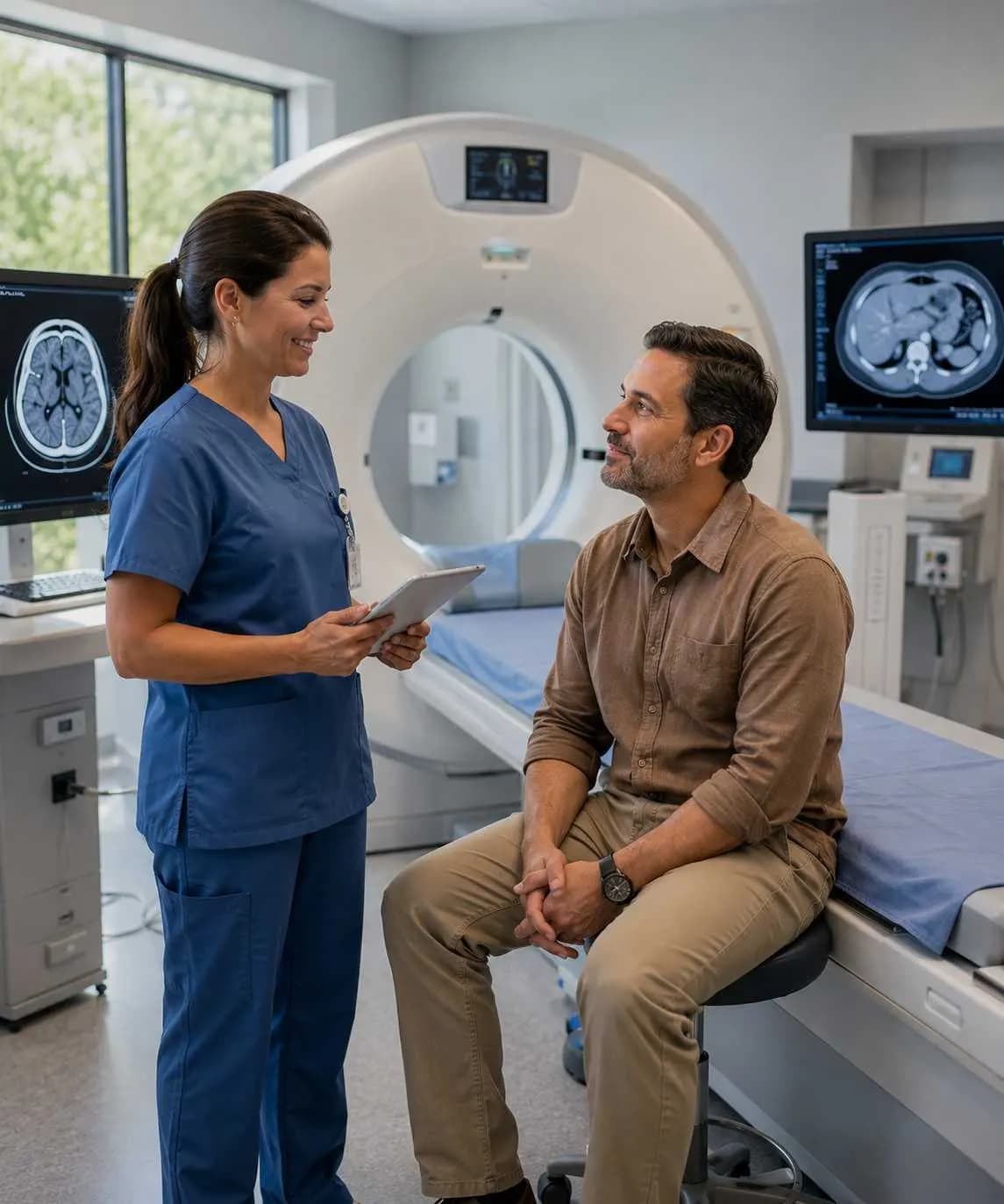 CT scanner in a Beaumont, TX diagnostic imaging suite prepared for an accident patient