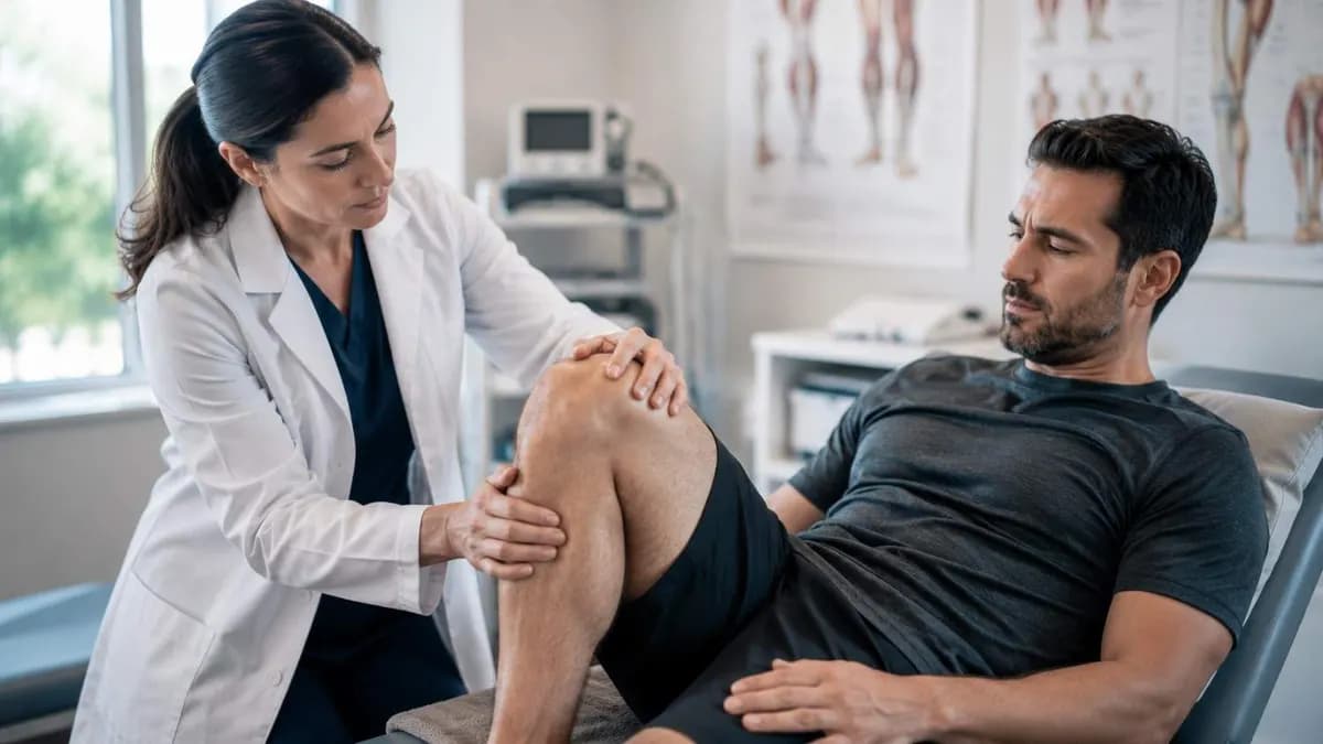 Therapist guiding a patient through controlled movement for a post-accident shoulder strain