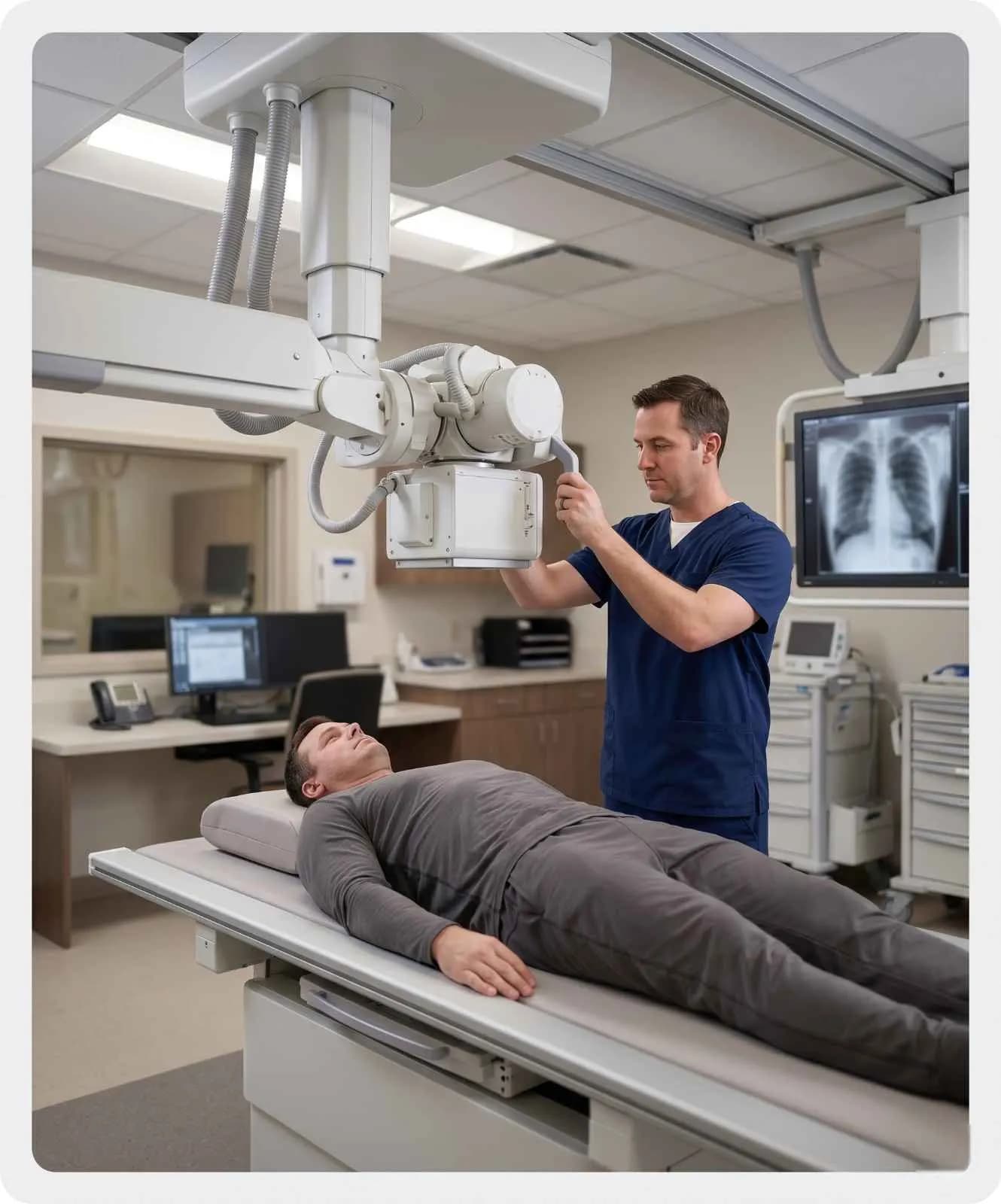 Digital X-ray suite in a Beaumont, TX clinic prepared for a post-accident bone study