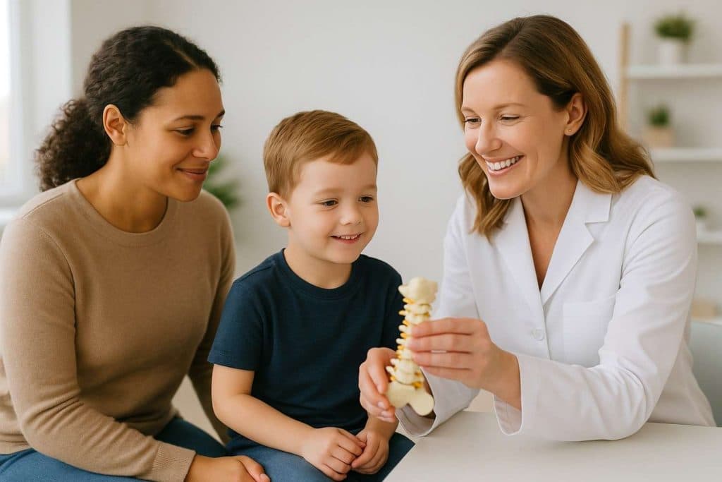 gentle chiropractor consultation with child and parent