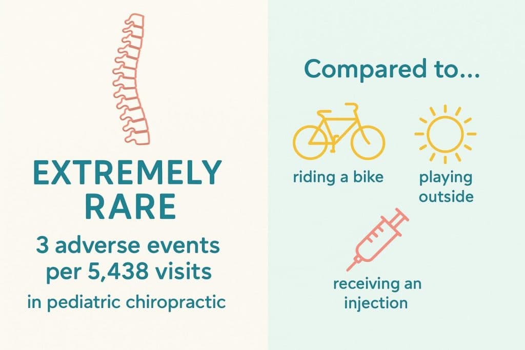 Safety statistics infographic comparing pediatric chiropractic to other common childhood activities