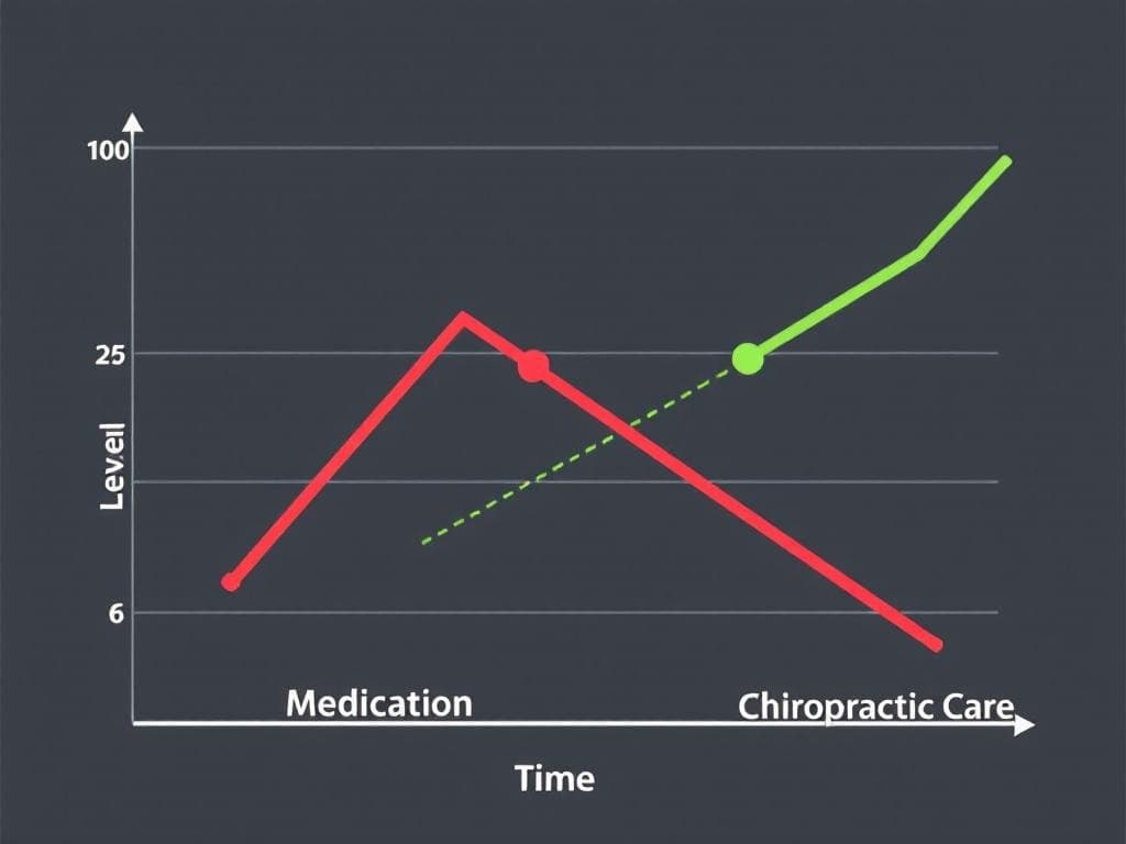 Comparative graph of pain reduction timelines medication vs chiropractic