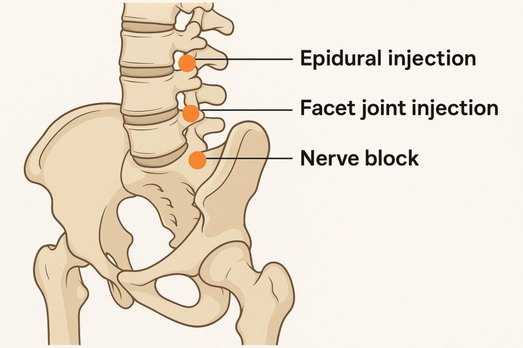 Injection sites of Lumbar Spine chhionic back pain Beaumont