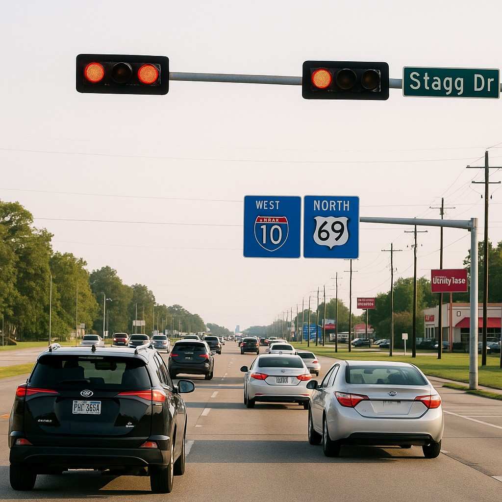Traffic at Stagg Dr near I-10 and Hwy 69 Beaumont TX