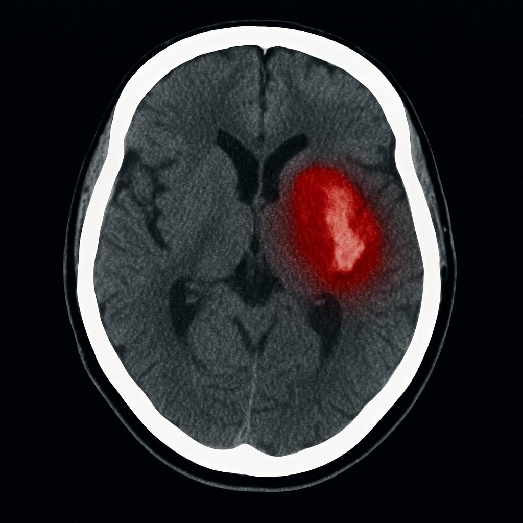 CT scan slice showing brain hemorrhage