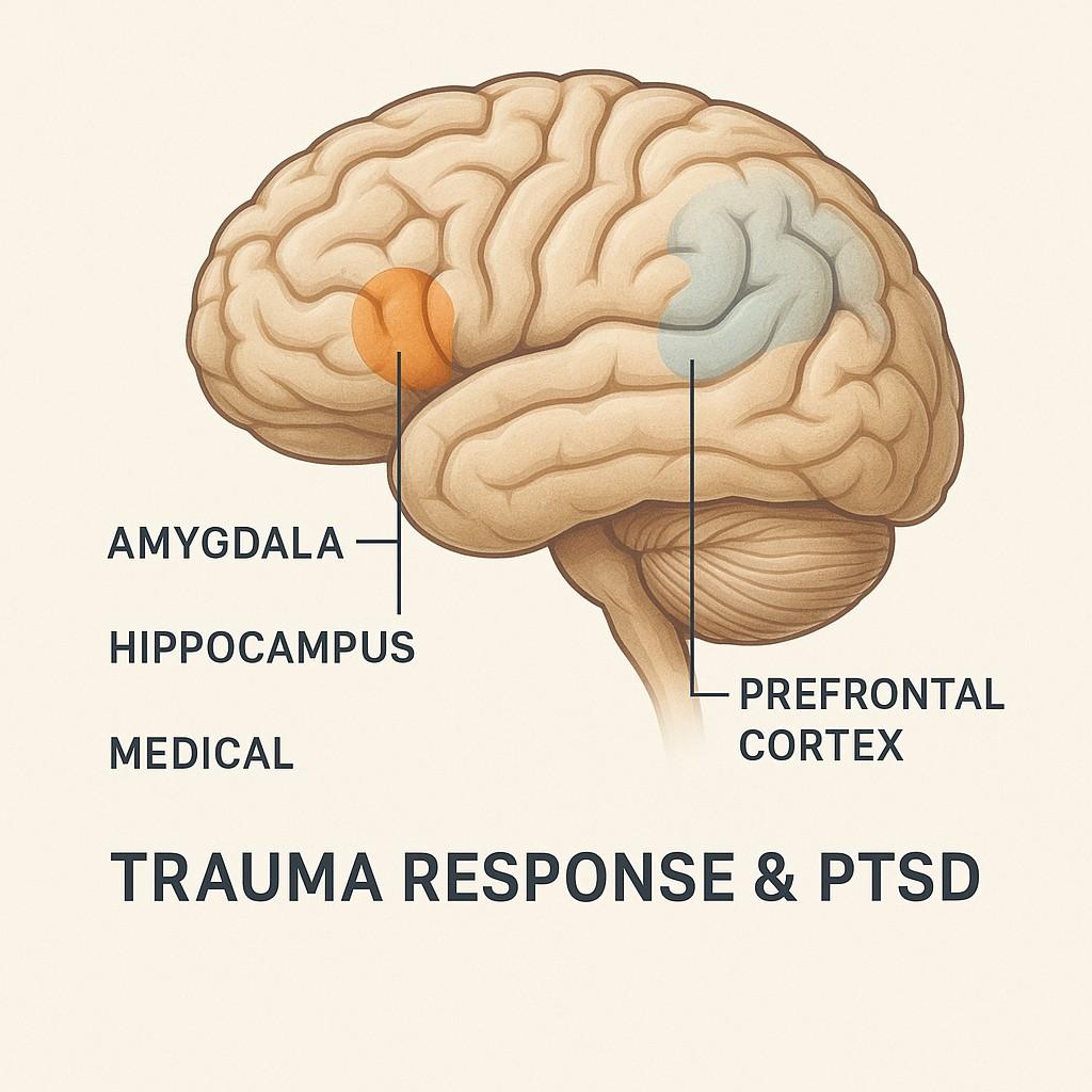 Brain graphic showing areas affected by trauma response
