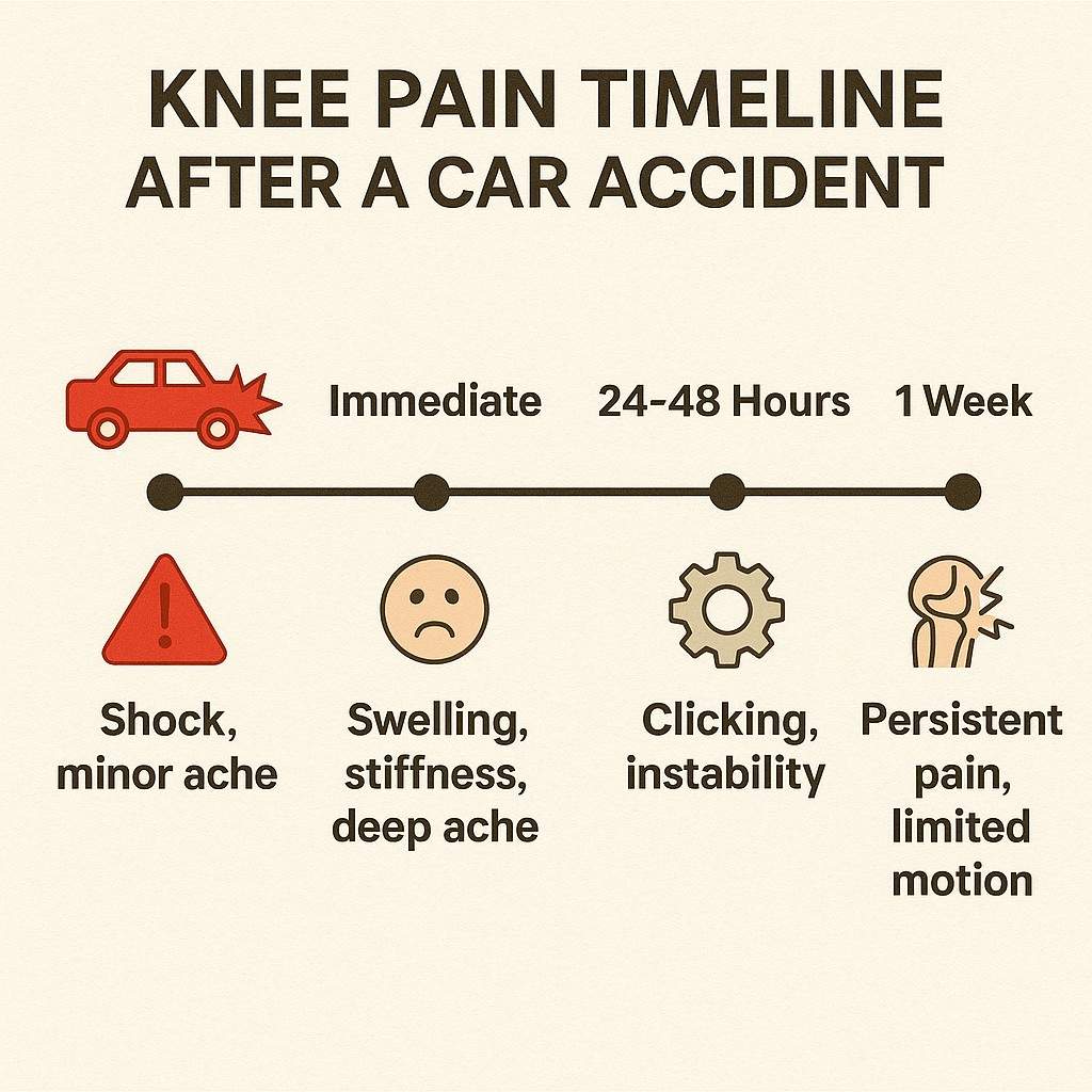 Symptom timeline infographic showing progression from impact to 2-week mark