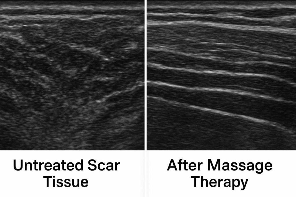 Ultrasound image comparison of treated/untreated scar tissue