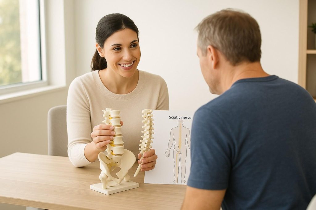Reassuring image of clinician reviewing insurance documents with patient