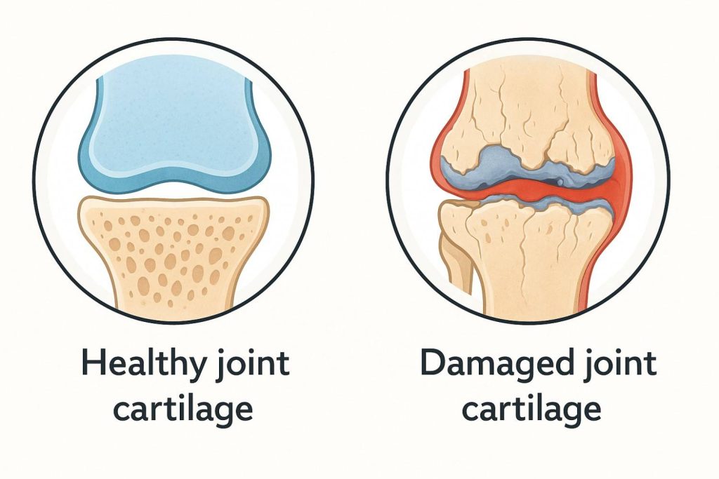 Cross-section comparison of healthy cartilage vs worn cartilage