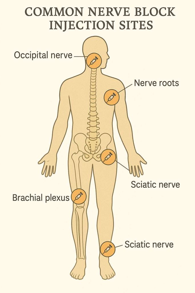 Diagram showing different nerve block injection sites