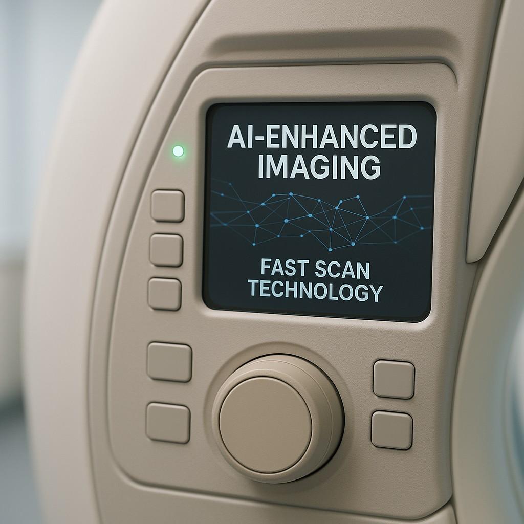 MRI machine with efficiency features highlighted