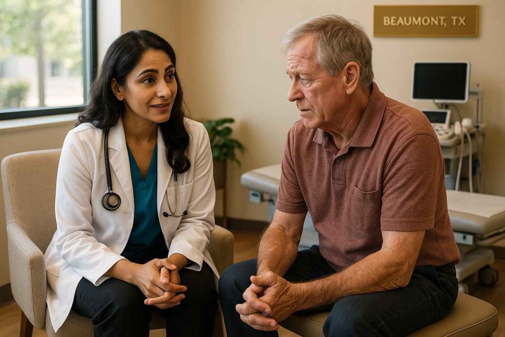 Pain management specialist consulting with a patient