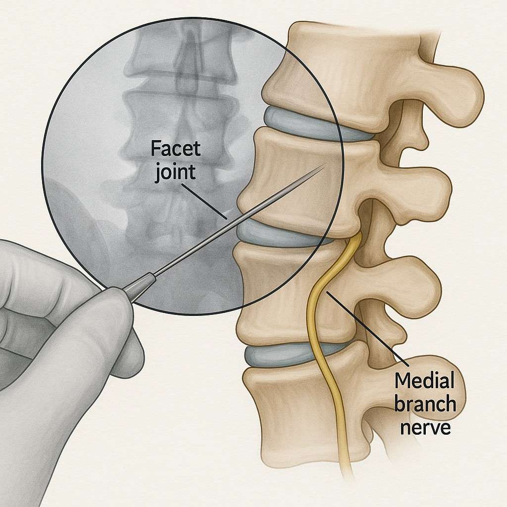Injection site diagram highlighting facet joint