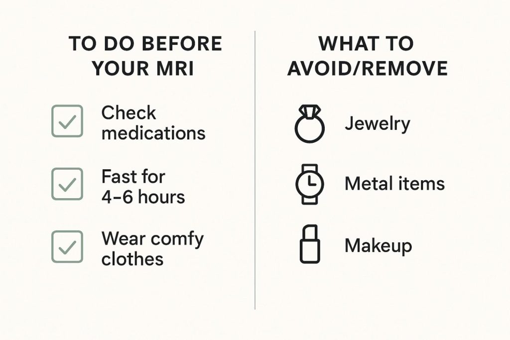 Checklist graphic showing preparation items and what to avoid