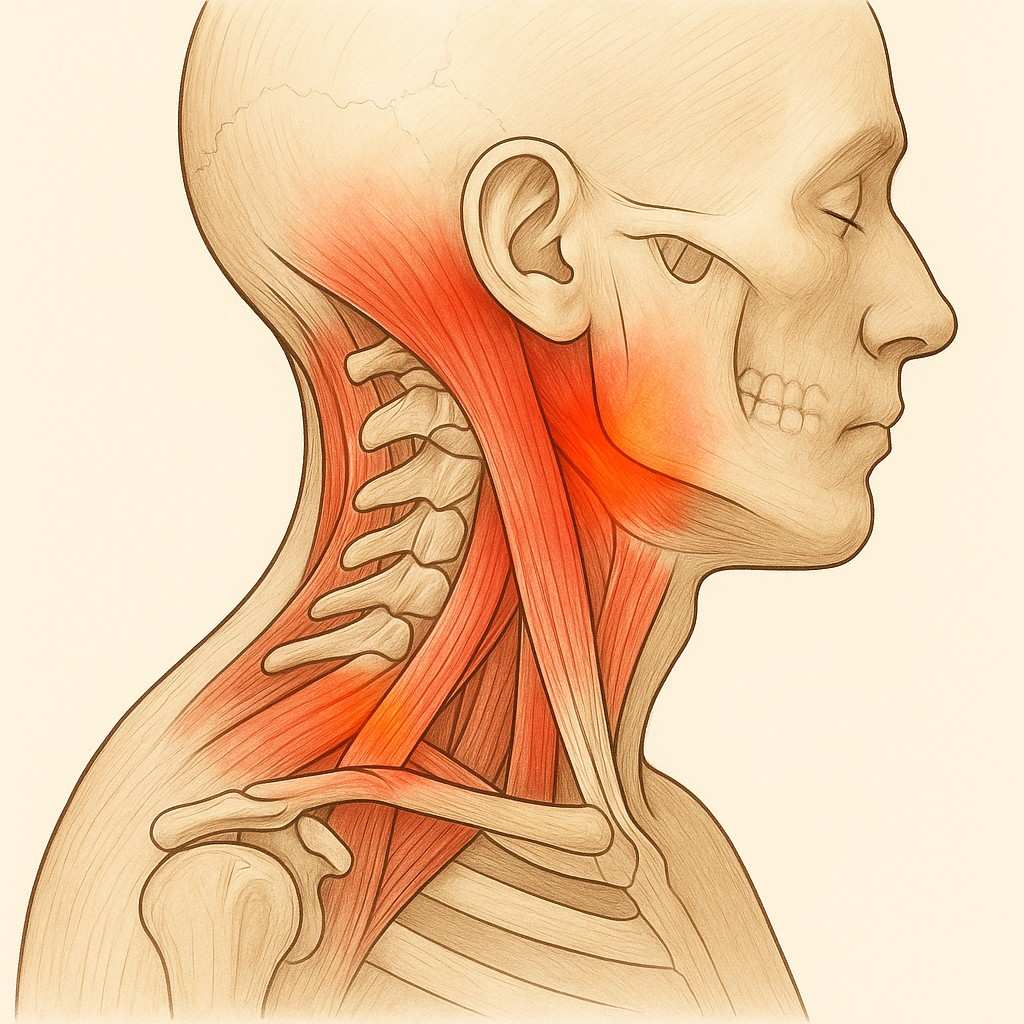 Human Neck Anatomy with Muscle Strain
