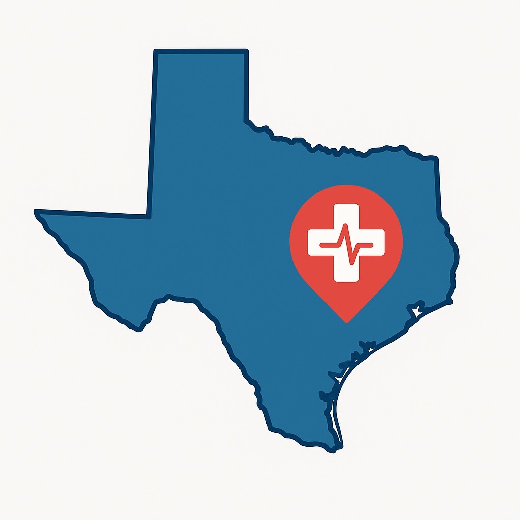 Texas with Medical Icon Overlay