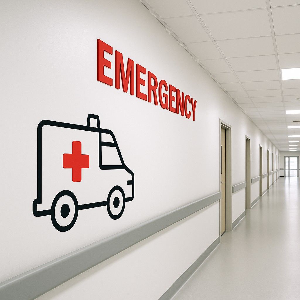 A simple icon of an ambulance with a medical cross