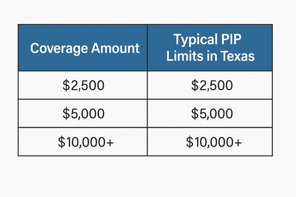 A table graphic comparing typical PIP limits in Texas