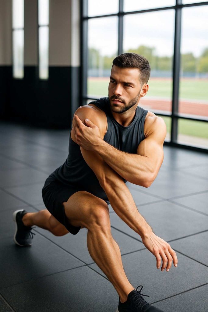 athlete stretching in gym