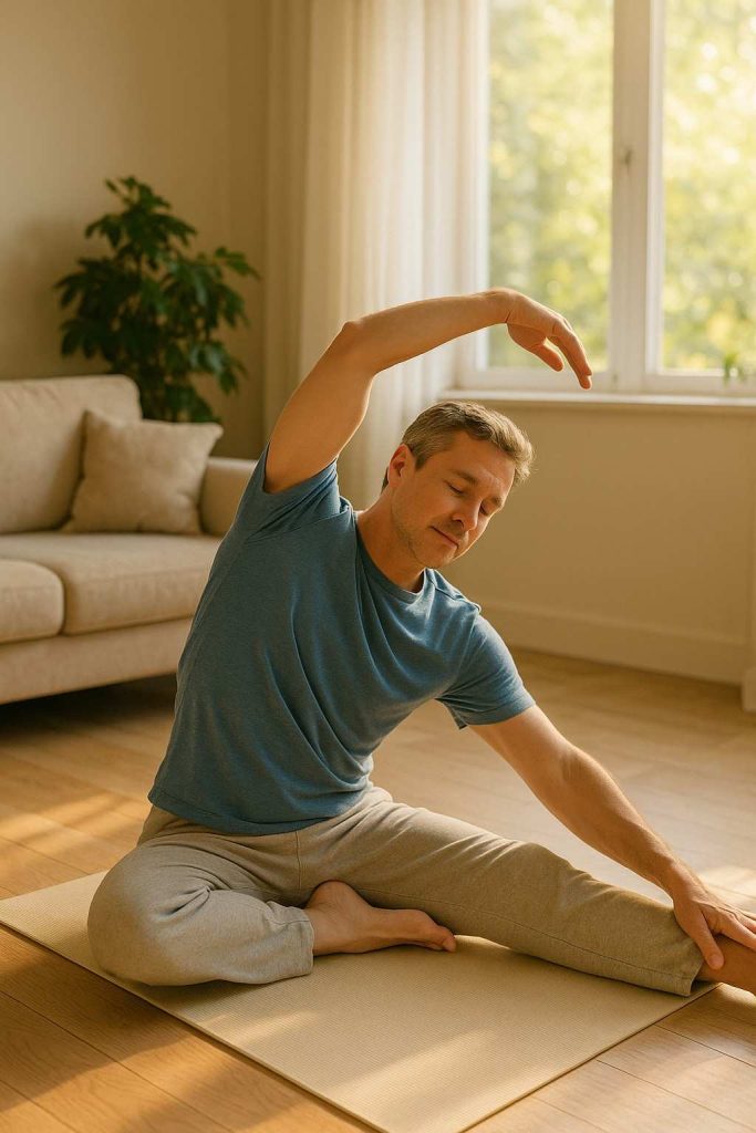Serene Stretch in Sunlit Living Room