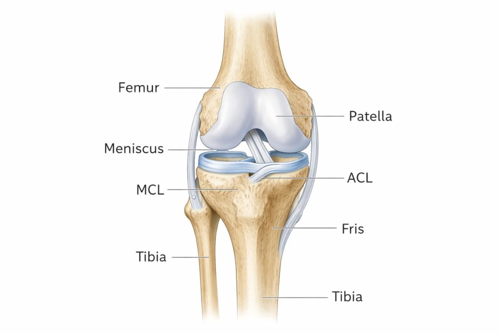 Human knee joint anatomy illustration
