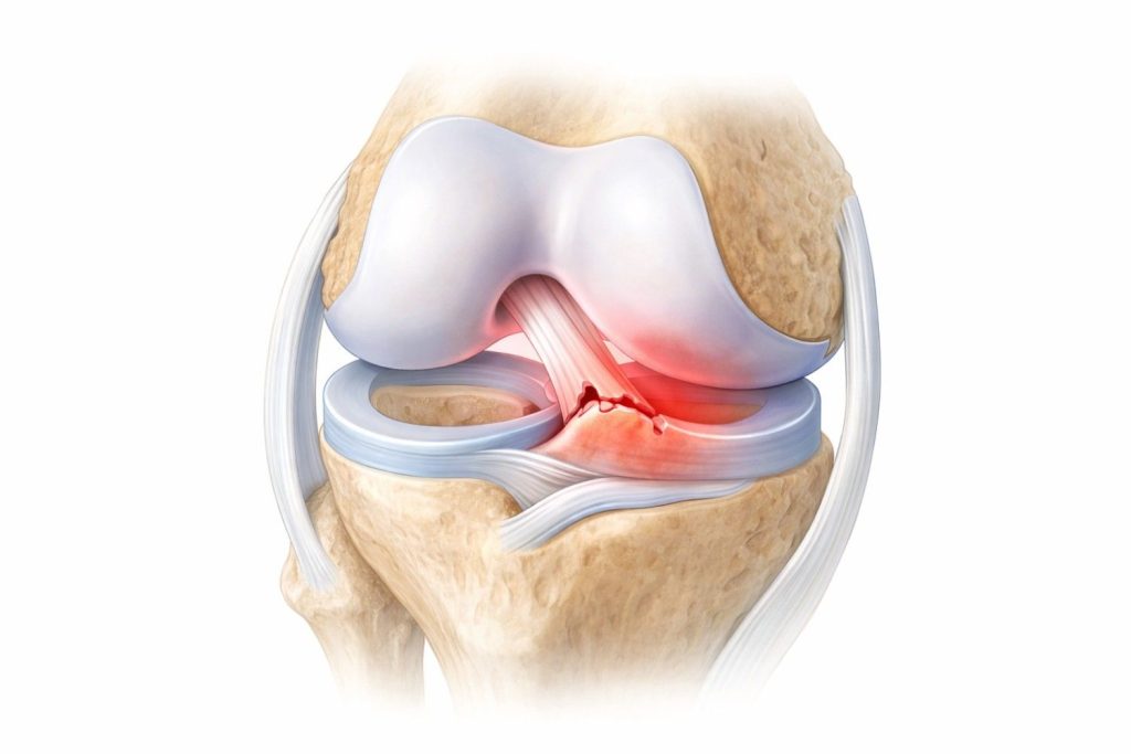 Torn meniscus detail in knee joint