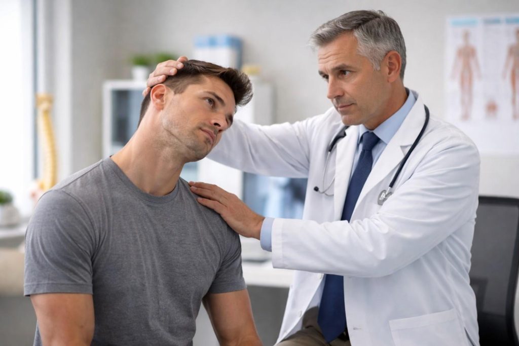 Doctor performing cervical check-up in clinic