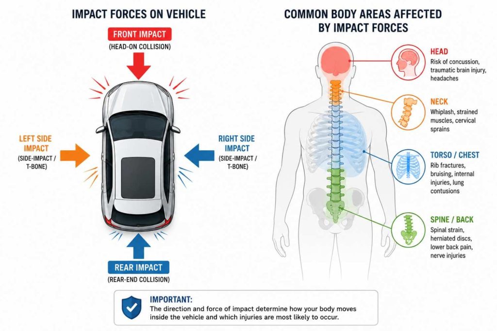 Car crash impact and injury areas