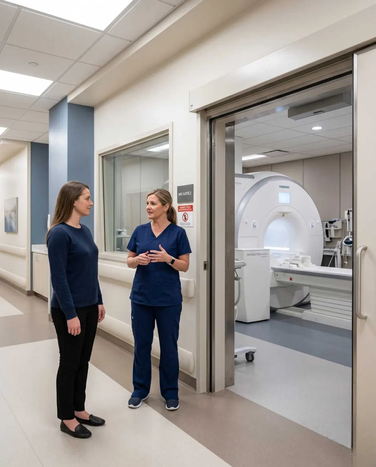 Radiologist reviewing spinal MRI images on a diagnostic monitor